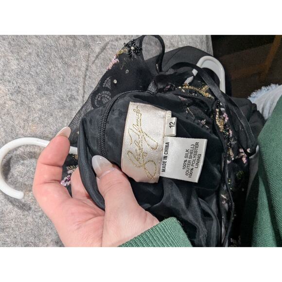 Stephen Yearick Black Formal Floral Beaded Top Evening Y2K Silk Dress Size 12 - Picture 11 of 12